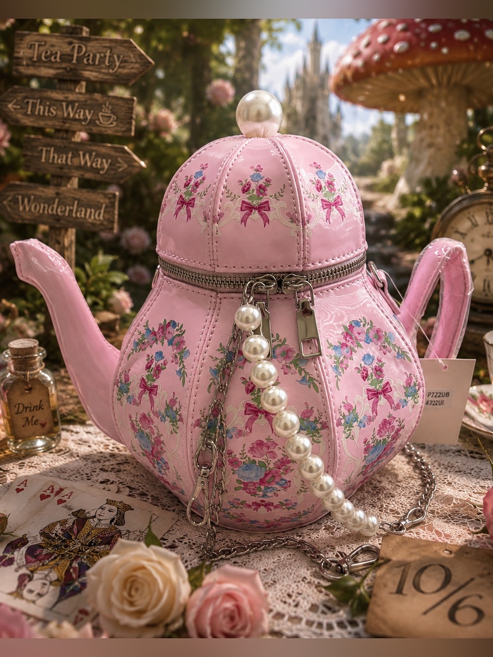 Pink Teapot Crossbody Purse | Cottagecore Floral Novelty Crossbody